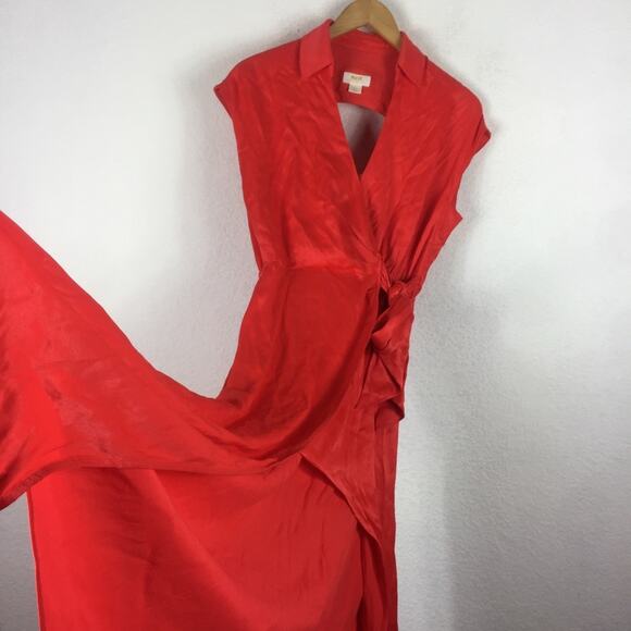 Anthropologie Maeve Open-Back Satin Wrap Midi Dress Orange Small - Picture 13 of 16